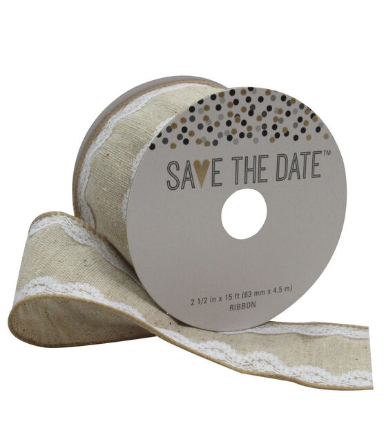 Save the Date 2.5'' X 15' Ribbon Lace Burlap