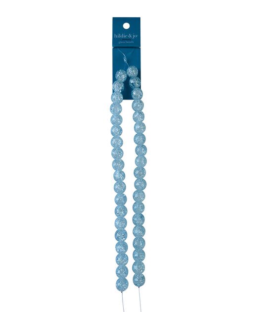 7" x 10mm Light Blue Crackled Glass Strung Beads 2pk by hildie & jo