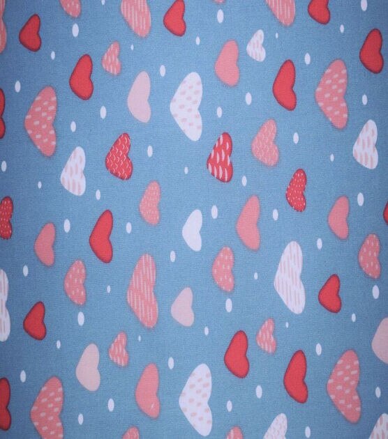 Pink Hearts on Dusty Blue Quilt Cotton Fabric by Quilter's Showcase, , hi-res, image 2