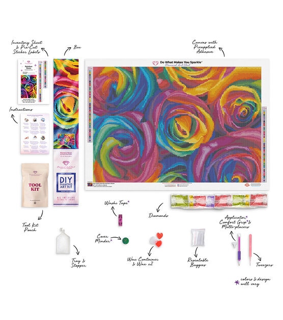 32 x 22 Rainbow Roses Diamond Painting Kit - Diamond Painting - Crafts & Hobbies