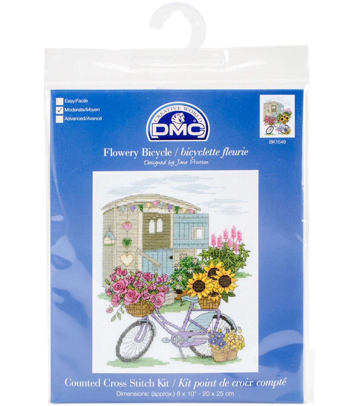 DMC Bicycle embroidery cross stitch kit small with wooden hoop and thread