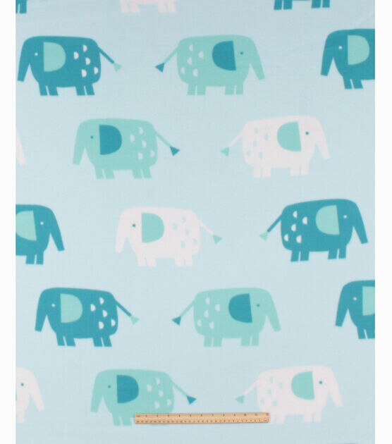 48" Wide Aqua Elephants on Blue No Sew Fleece Blanket By Make It Give It, , hi-res, image 3