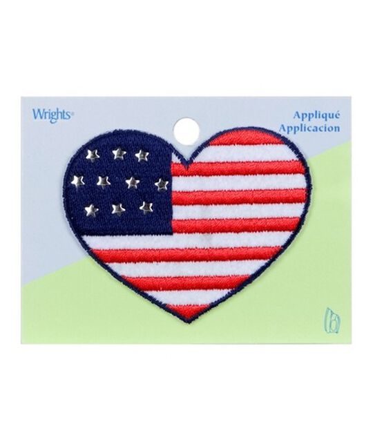 Wrights Heart Flag With Raised Stars Iron On Patch