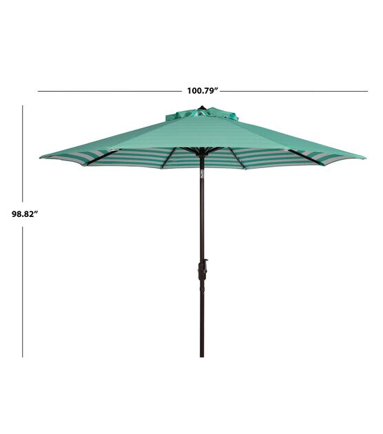 Safavieh 9' Green & White Athens Striped Auto Tilt Patio Umbrella, , hi-res, image 5