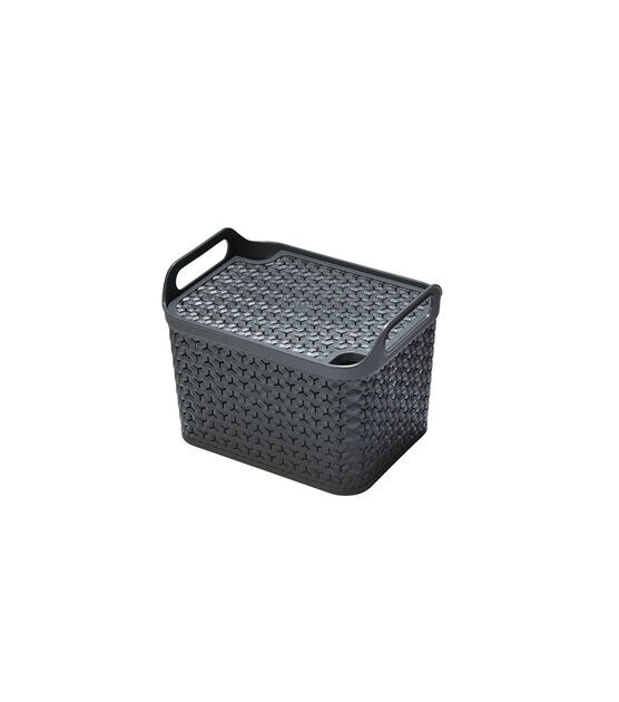 12" x 8" Charcoal Plastic Storage Basket With Lid by Top Notch