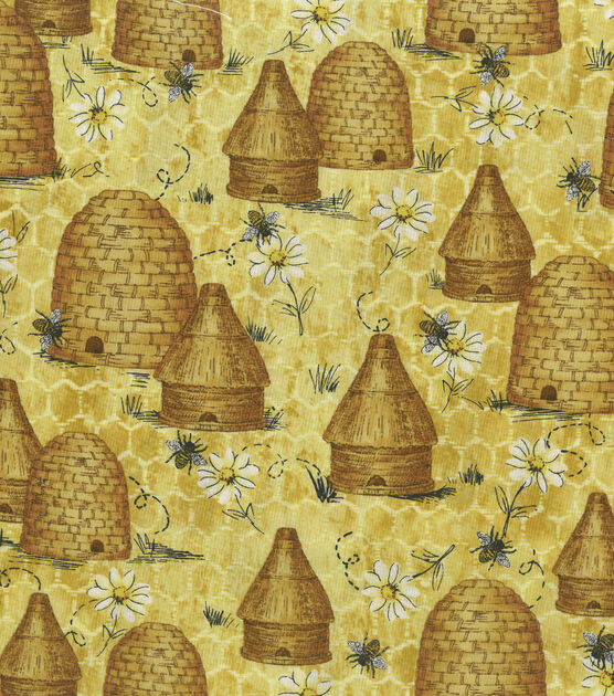 Hi Fashion Bee Keeping Yellow Premium Print Cotton Fabric
