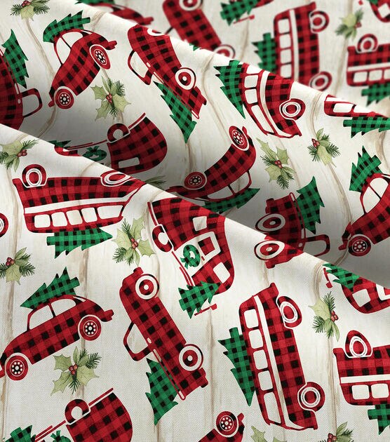 Springs Creative Red Buffalo Check Truck Christmas Cotton Fabric, , hi-res, image 3