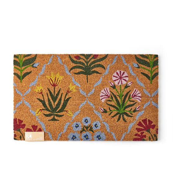 18" x 30" Spring Flowers on Brown Coir Door Mat by Place & Time