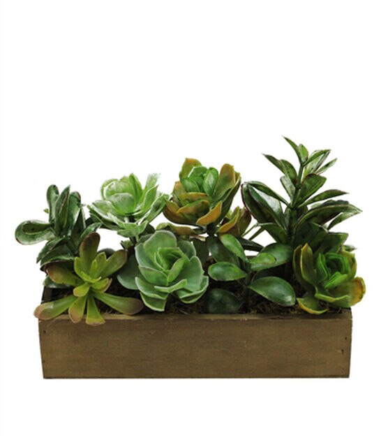 Northlight 11.5" Artificial Succulent Plants in a Wooden Planter Box, , hi-res, image 1