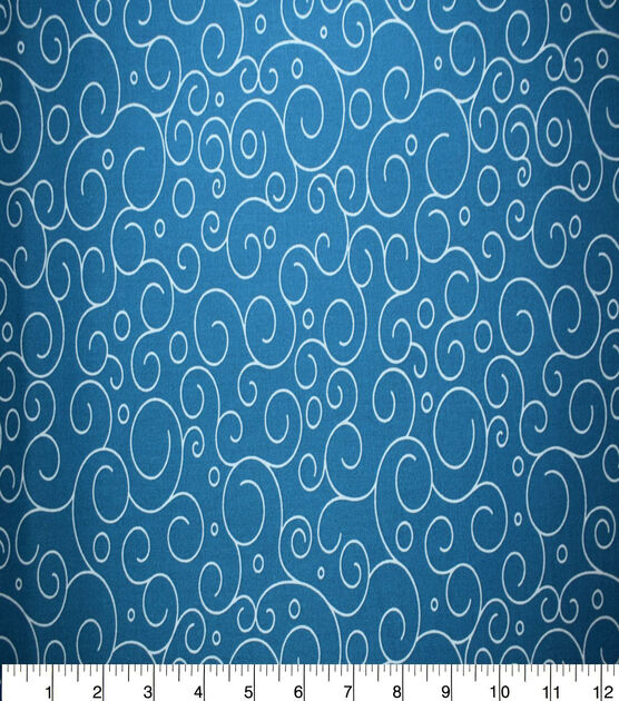 White Swirls on Teal Quilt Cotton Fabric by Quilter's Showcase, , hi-res, image 2
