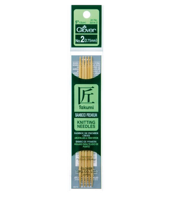 Clover 5" Bamboo Size 2 Double Point Knitting Needle Set 5ct