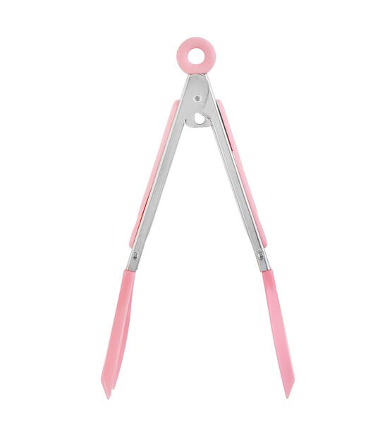 8" Pink Nylon Spoon Tongs With Stainless Steel Handle by STIR, , hi-res, image 3