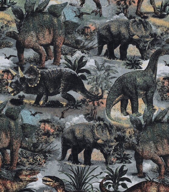 Novelty Cotton Fabric Realistic Dinos, , hi-res, image 2
