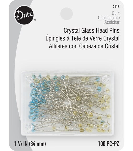 Dritz 1-3/8" Crystal Glass Head Pins, Blue & Yellow, 100 pc