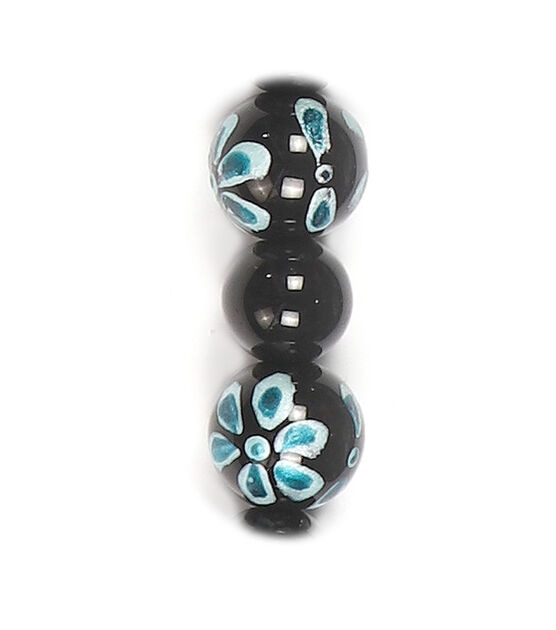 7" Hand Painted Flowers on Black Glass Strung Beads by hildie & jo, , hi-res, image 2