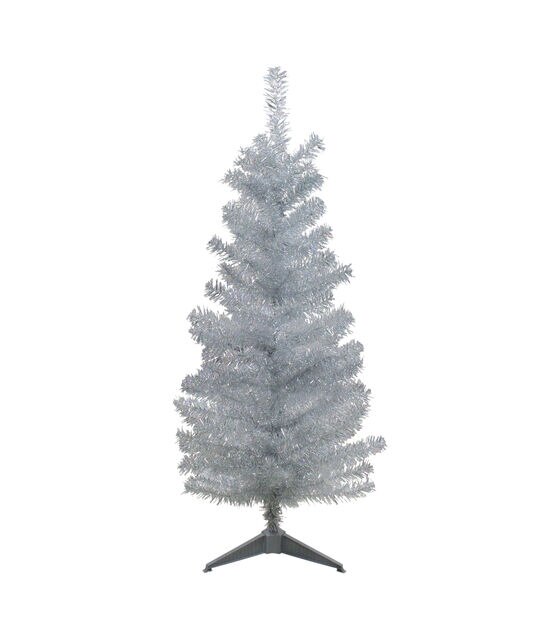 Northlight 4' Unlit Holographic Silver Slim Tinsel Christmas Tree