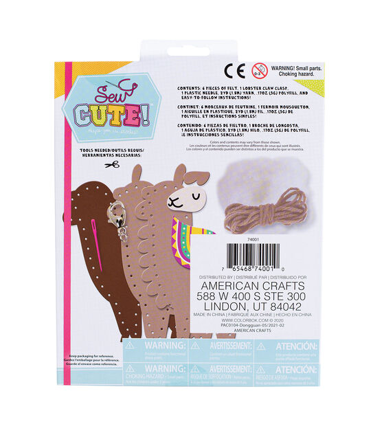 American Crafts 10pc Sew Cute Felt Llama Backpack Clip Kit, , hi-res, image 2