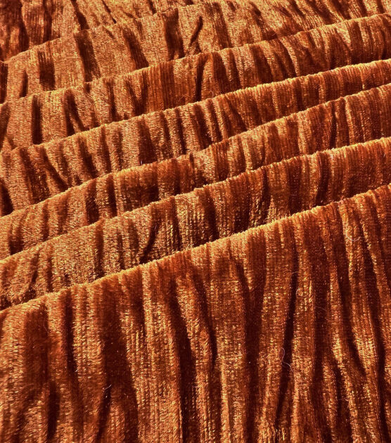 Crushed Pleated Stretch Velvet Orange Fabric, , hi-res, image 3