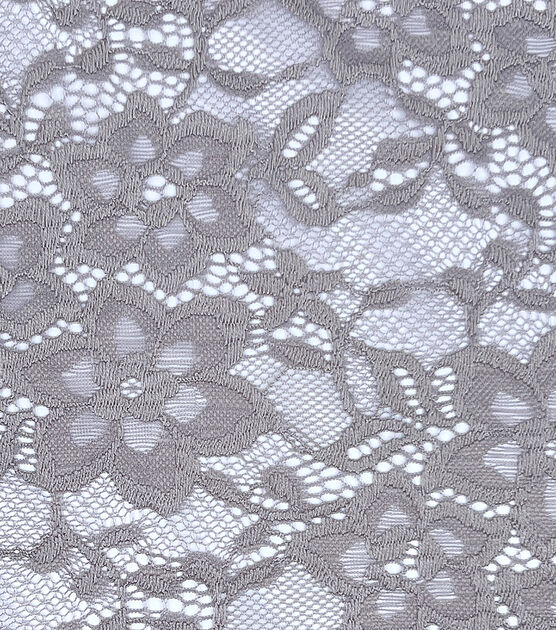 Gray Stretch Floral Lace Fabric by Sew Sweet, , hi-res, image 1