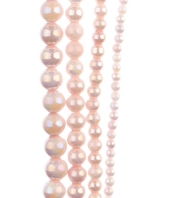 7" Light Pink Luster Multi Strand Round Glass Pearl Beads by hildie & jo, , hi-res, image 2