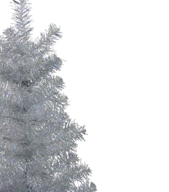 Northlight 4' Unlit Holographic Silver Slim Tinsel Christmas Tree, , hi-res, image 2