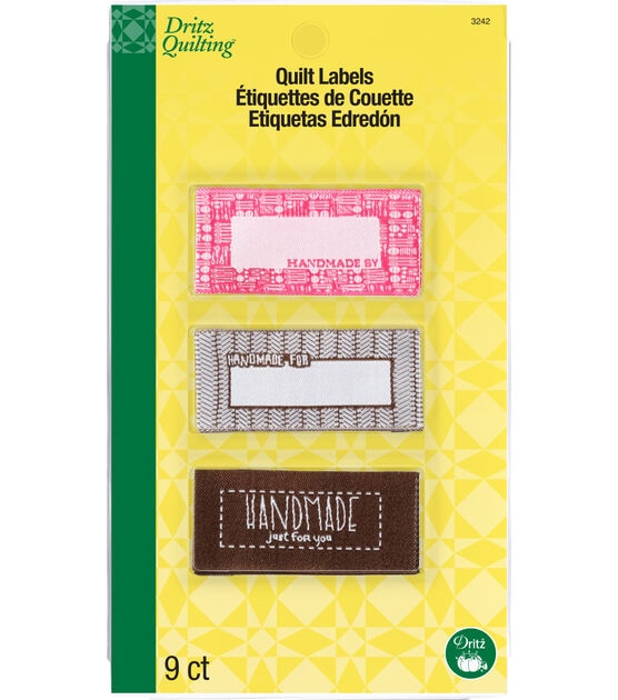 Sew-On Woven Quilt Labels, 9 pc, Brown & Pink