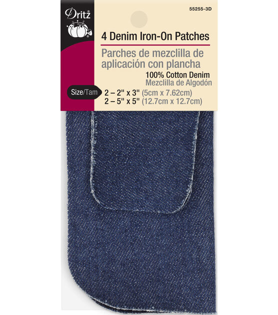 Dritz Denim Iron-On Patches, Assorted Sizes, 4 pc, Dark Blue