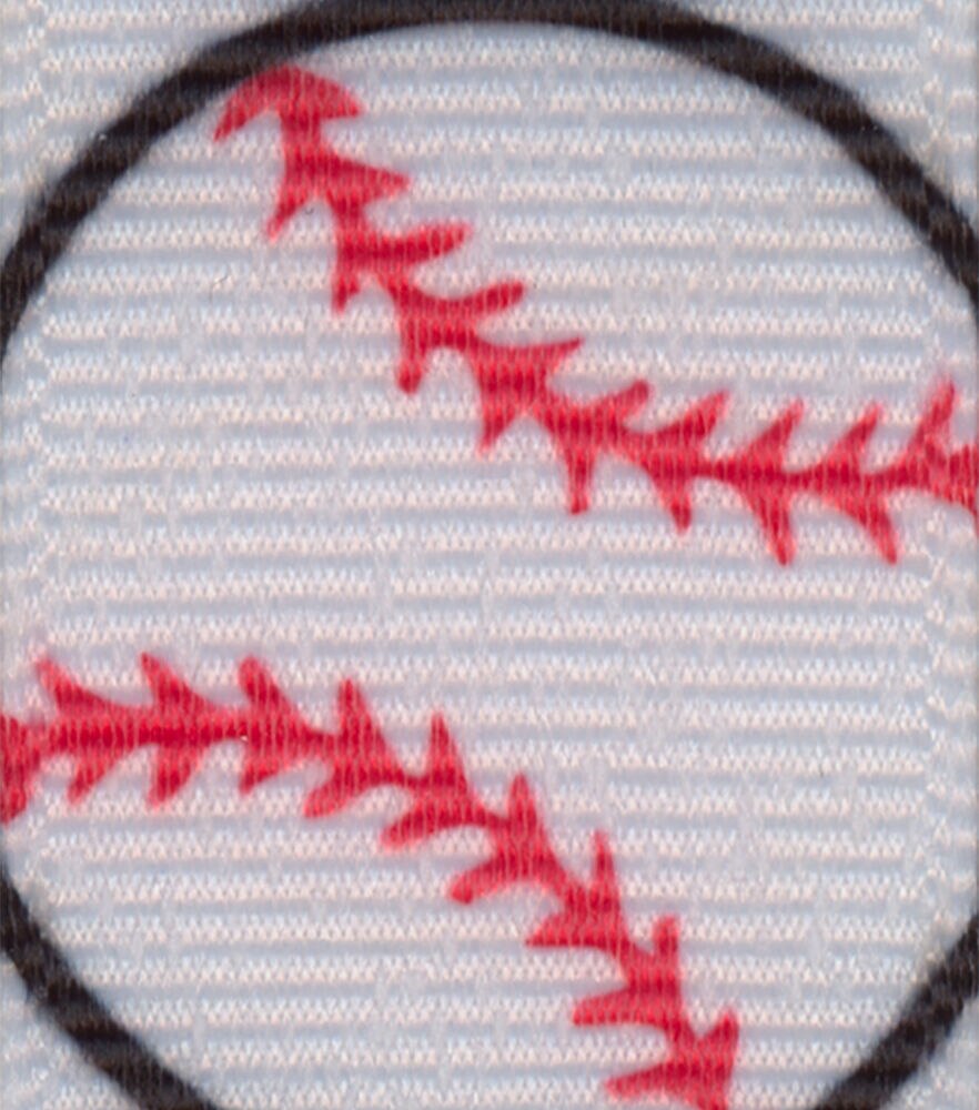 Baseball ribbon red stitches printed on 5/8 white grosgrain