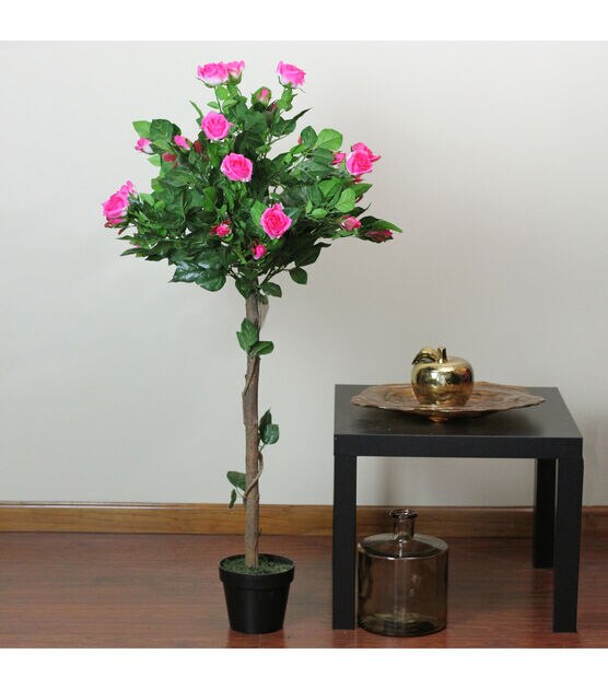 Northlight 47" Potted Green and Pink Artificial Rose Tree, , hi-res, image 4