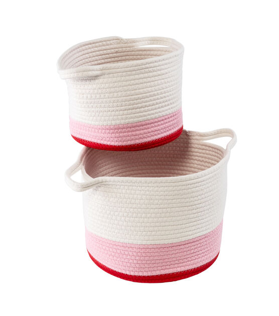Honey Can Do 12" Pink & White Nesting Cotton Rope Storage Baskets 2ct, , hi-res, image 6