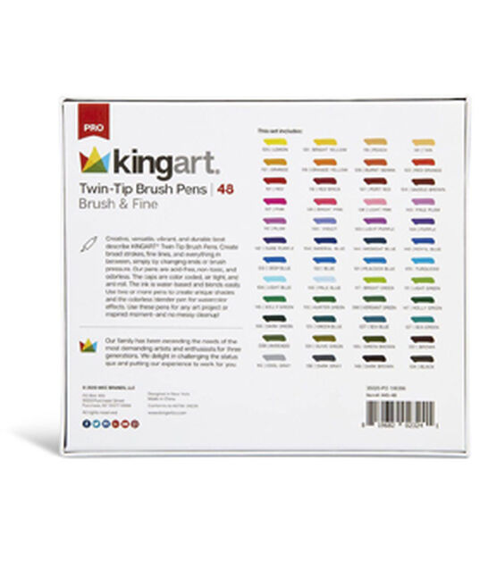 KINGART® Watercolor Brush Markers, Storage Case, Set of 12 Unique Colors