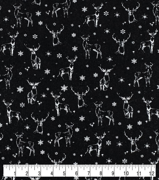 Sketched Deer on Black Christmas Cotton Fabric, , hi-res, image 3