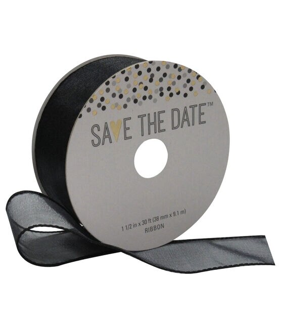 Save the Date 1.5'' X 30' Ribbon Black Sheer