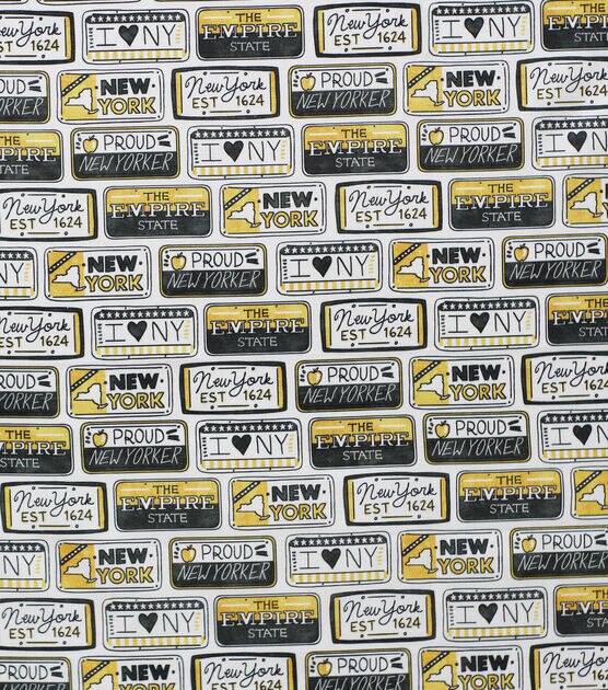 New York License Plate State Pride Cotton Fabric, , hi-res, image 1