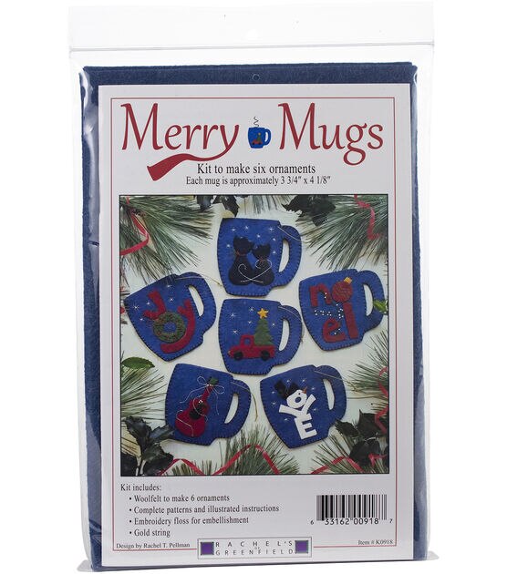 Rachel/'s Of Greenfield Felt Ornament Kit Merry Mugs 6Pkg