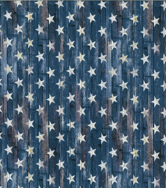 Rustic Stars on Blue Plank Patriotic Cotton Fabric, , hi-res, image 2