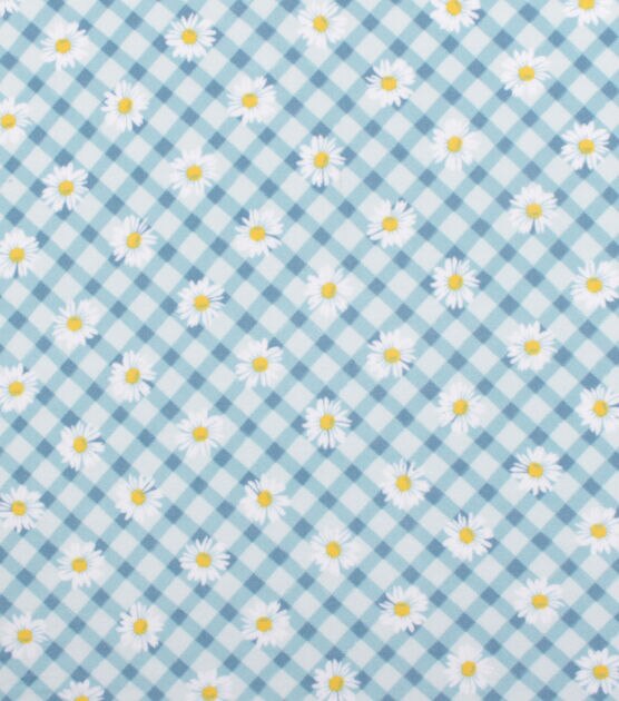 Daisies on Blue Gingham Anti Pill Fleece Fabric, , hi-res, image 2