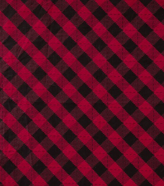 Red & Black Buffalo Check Double Faced Pre Quilted Cotton Fabric
