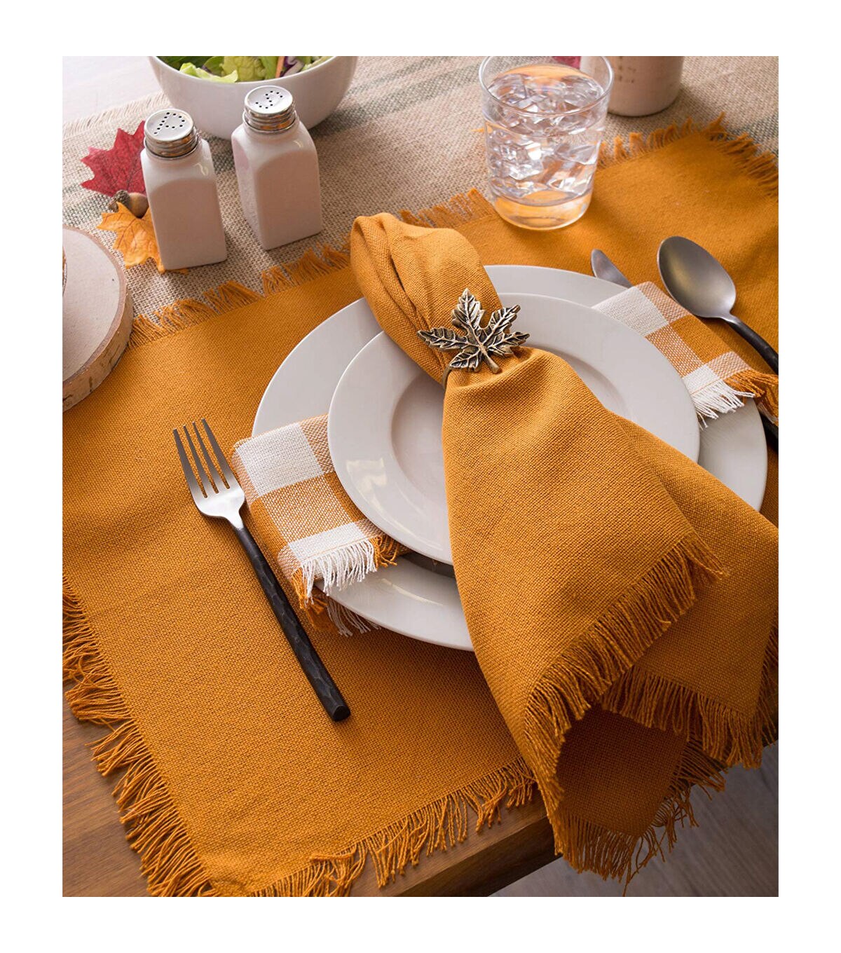 Set of 6 Design Imports DII Solid Pumpkin Spice Heavyweight Fringed Placemat 