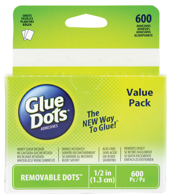 Glue Dots 1/2 Dots School Value Pack 600PK Removable