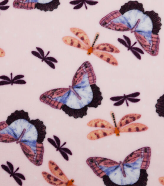 Dragonflys & Butterflies on Pink Anti Pill Fleece Fabric