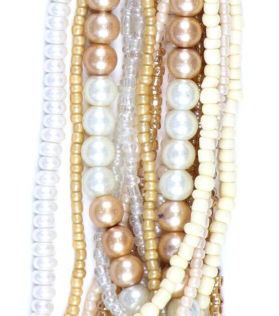 14" Ivory Glass Multi Strand Seed Strung Beads by hildie & jo, , hi-res, image 2
