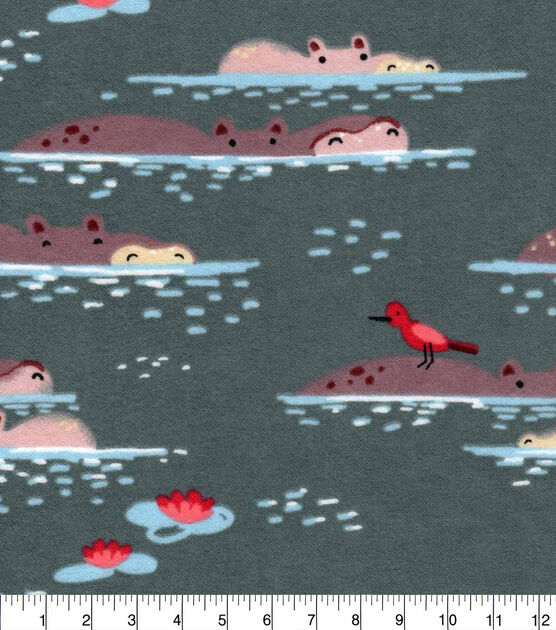 Water Color Jungle Hippo Nursery Flannel Fabric, , hi-res, image 2