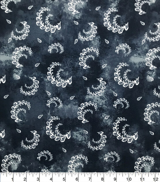 Navy Stamped Paisley Jersey Knit Fabric, , hi-res, image 1