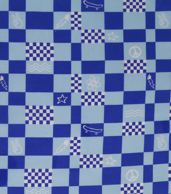 Checkerboard Blue Novelty Cotton Fabric