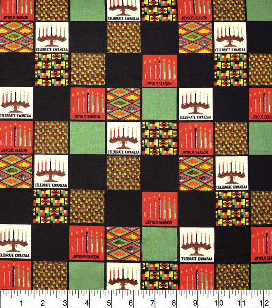 Kwanzaa Checkerboard Novelty Cotton Fabric, , hi-res, image 2