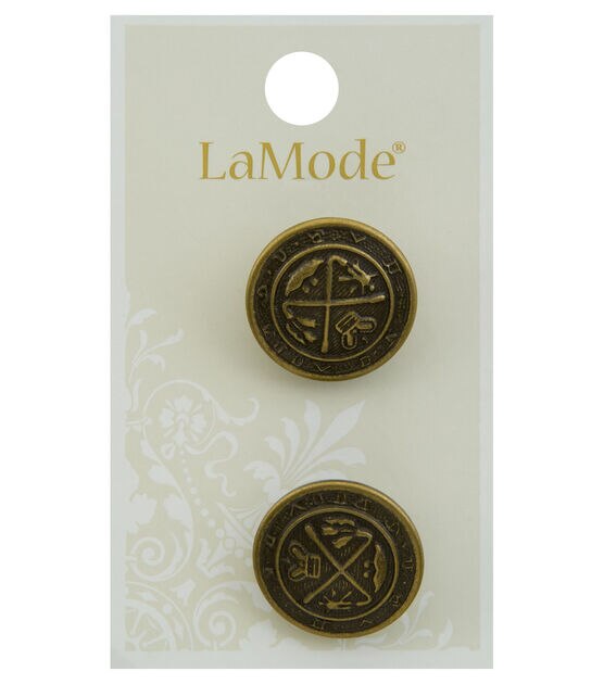 La Mode 7/8" Dark Gold Round Shank Buttons 2pk