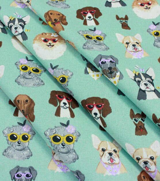 Dogs In Sunglasses Mint Novelty Cotton Fabric, , hi-res, image 2