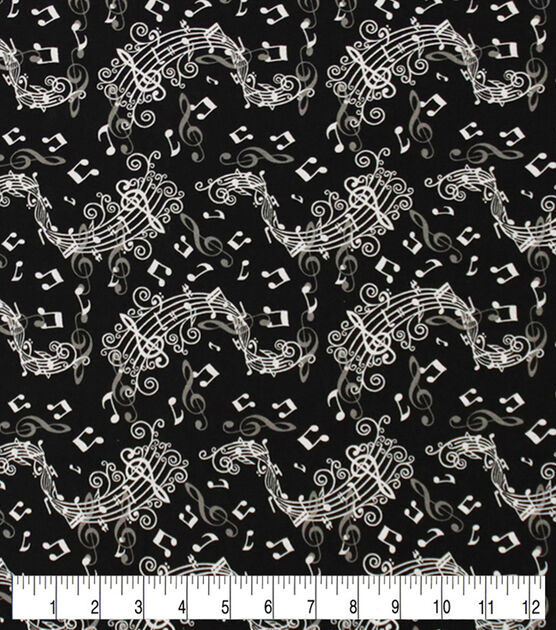 Music Notes On Black Novelty Cotton Fabric, , hi-res, image 3