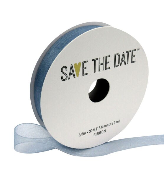 Save the Date 5/8" x 30' Gray Blue Sheer Ribbon